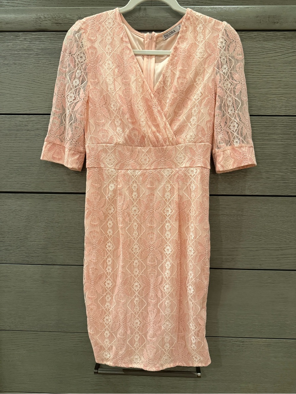Ticosa Soft Pink Lace Wrap-Style Midi Dress